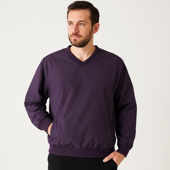 JOHN ASHFORD Retro 90s Purple Lined V-Neck Windbreaker Pullover Jacket L - Picture 3 of 15